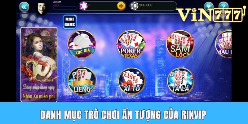 Danh mục trò chơi ấn tượng của Rikvip